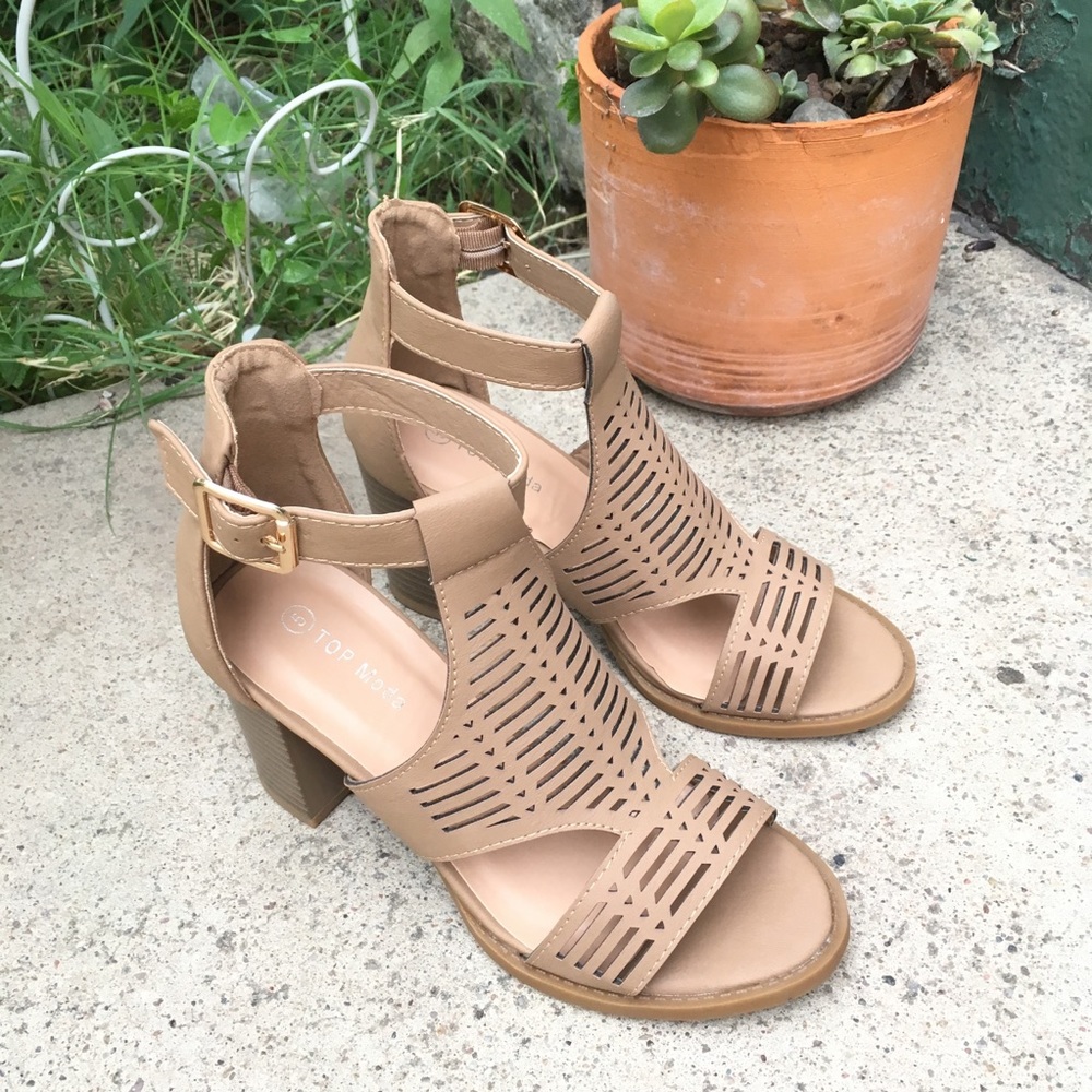 Perforated Tan Heels - Picture 3 of 5